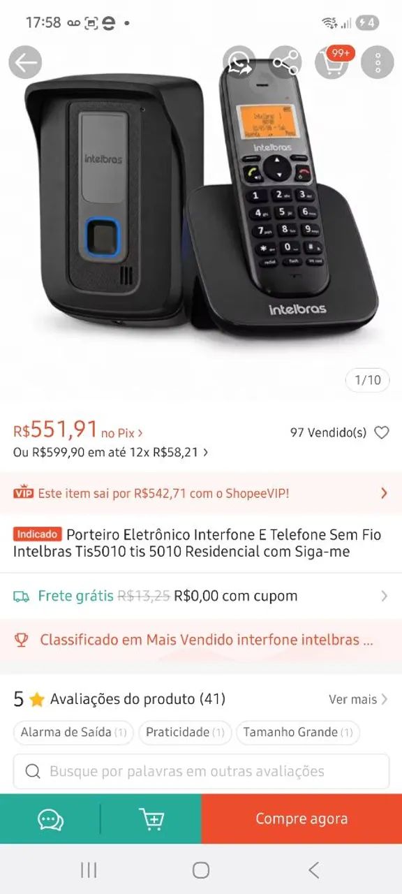 INTERFONE + TELEFONE SEM FIO INTELBRAS TIS 5010 - Foto 2