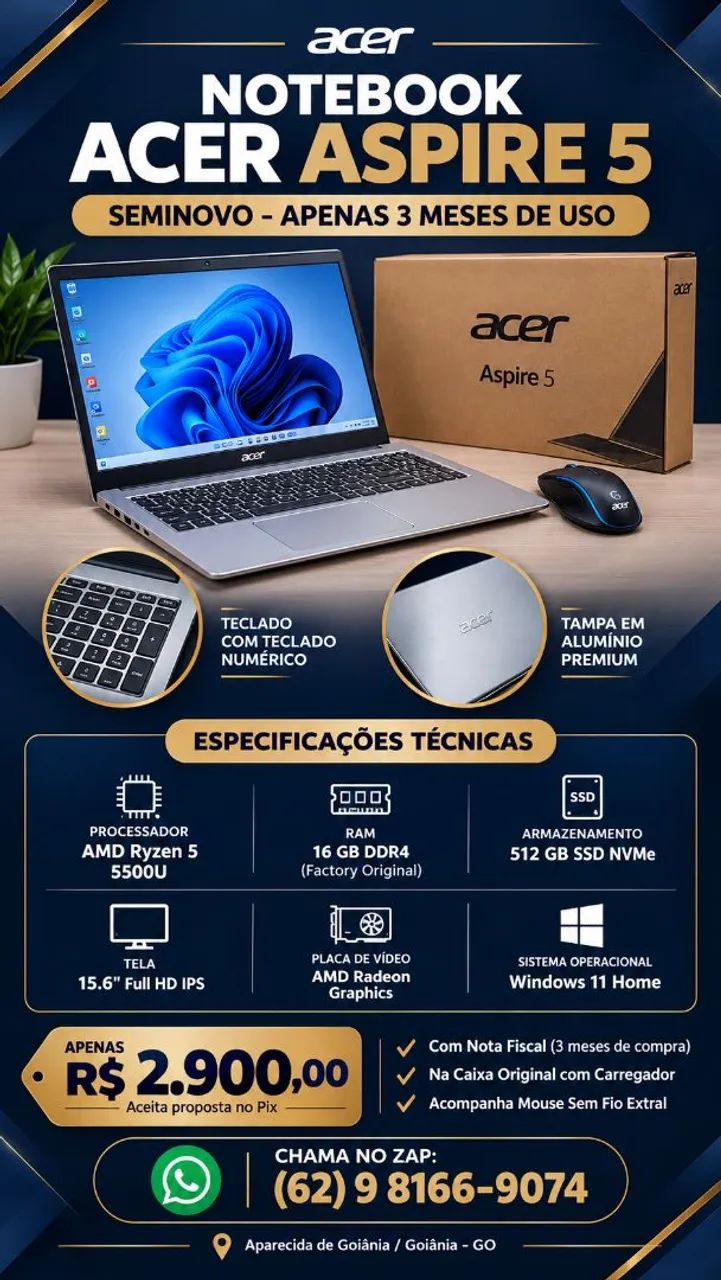 NOTEBOOK ACER ASPIRE 5 ? SEMINOVO, EXCELENTE ESTADO!