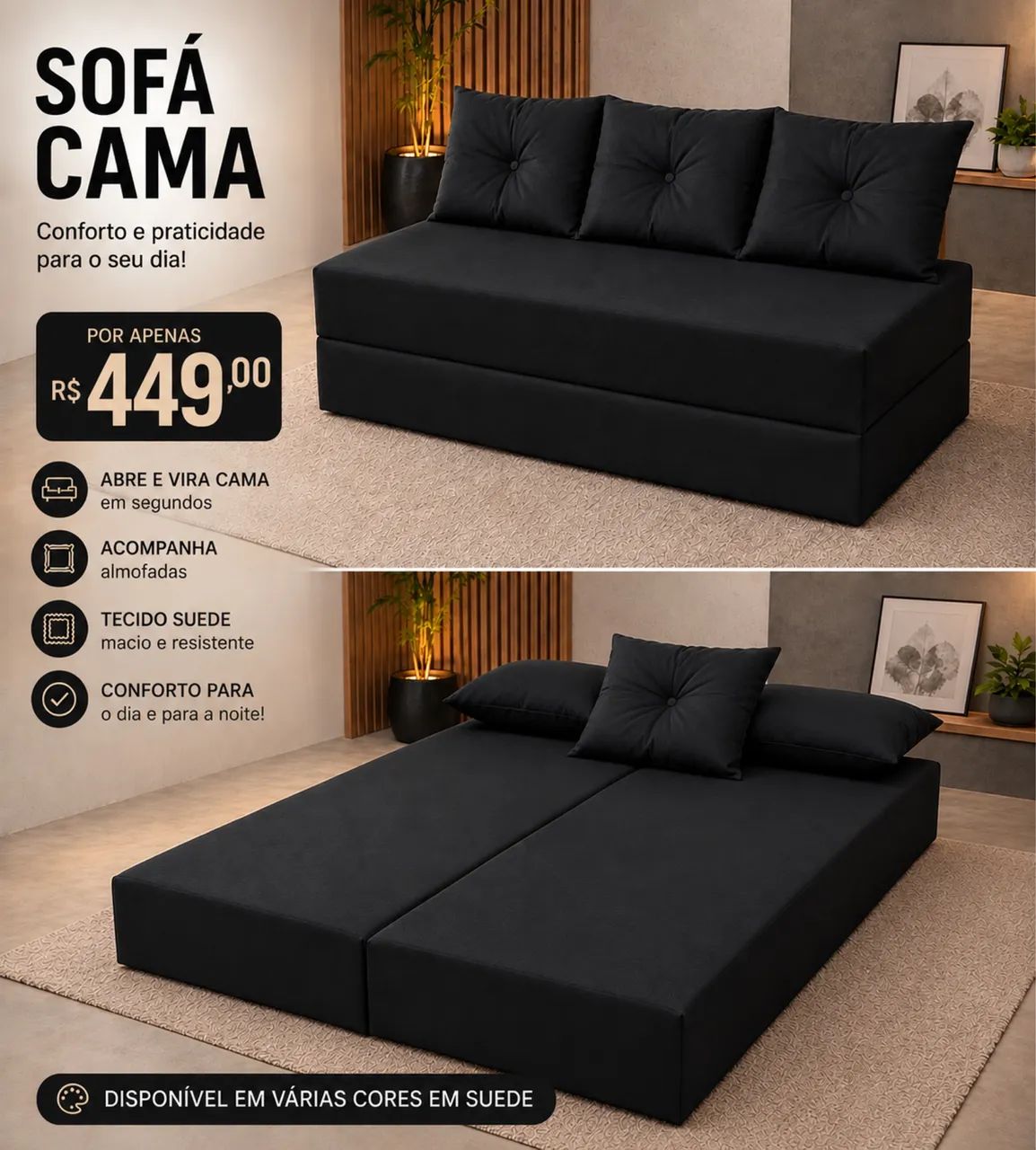 SOFÁ-CAMA | CONFORTO E PRATICIDADE!