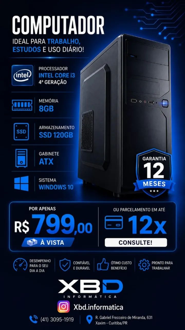 Computador Intel core i3 Novo com garantia de 1 ano