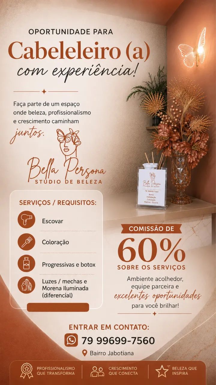 Oportunidade vaga Cabeleireira 60%