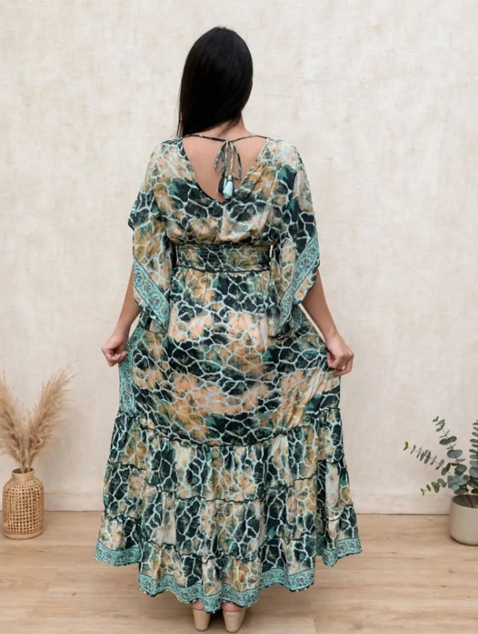 VESTIDO VERDE ANIMAL PRINT BOHO - Foto 4