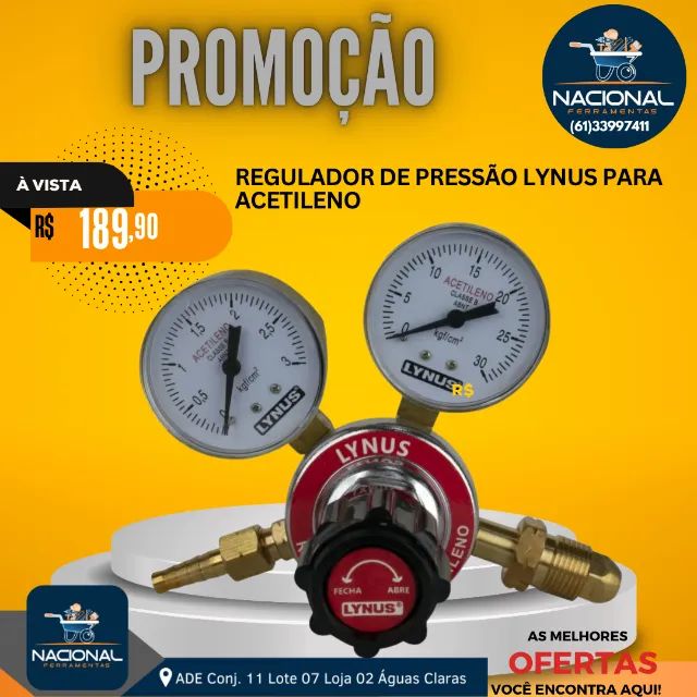 Regulador de Pressão LYNUS para Acetileno - Profissional