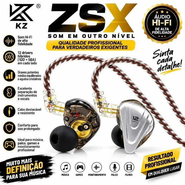 Fone Kz Zsx Pro Prewto sem Microfone