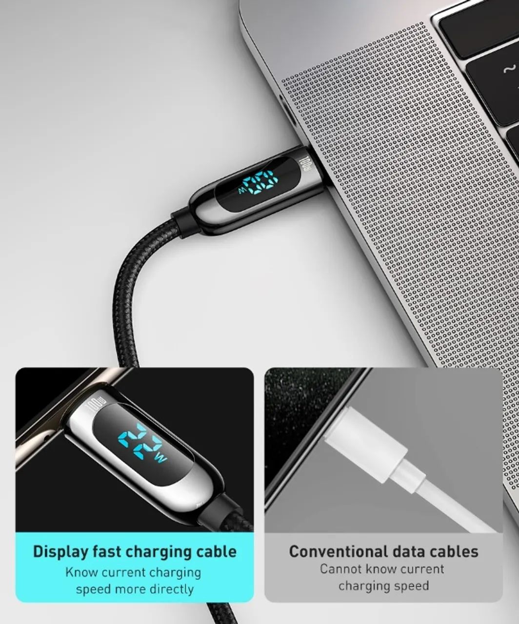 Cabo Baseus para Carregamento Rápido 100W Com Display 2M - Foto 2
