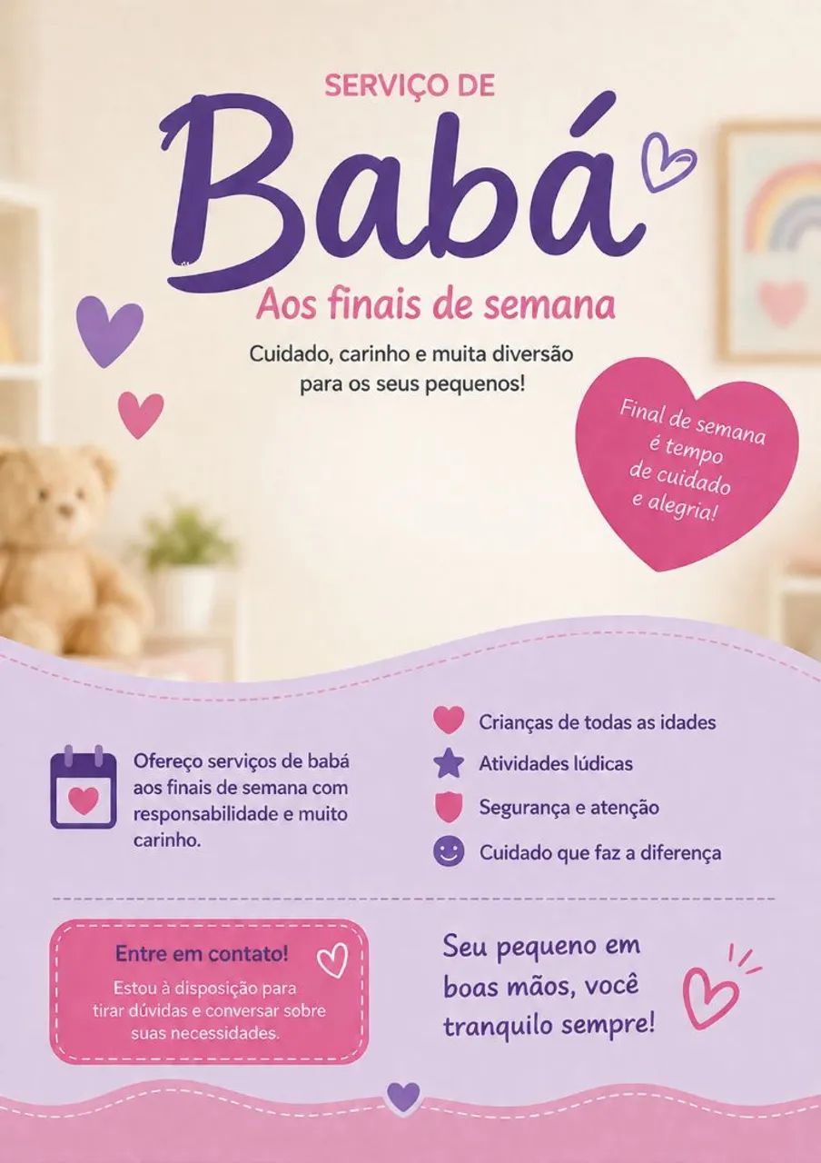 Serviços de babá aos fins de semana 