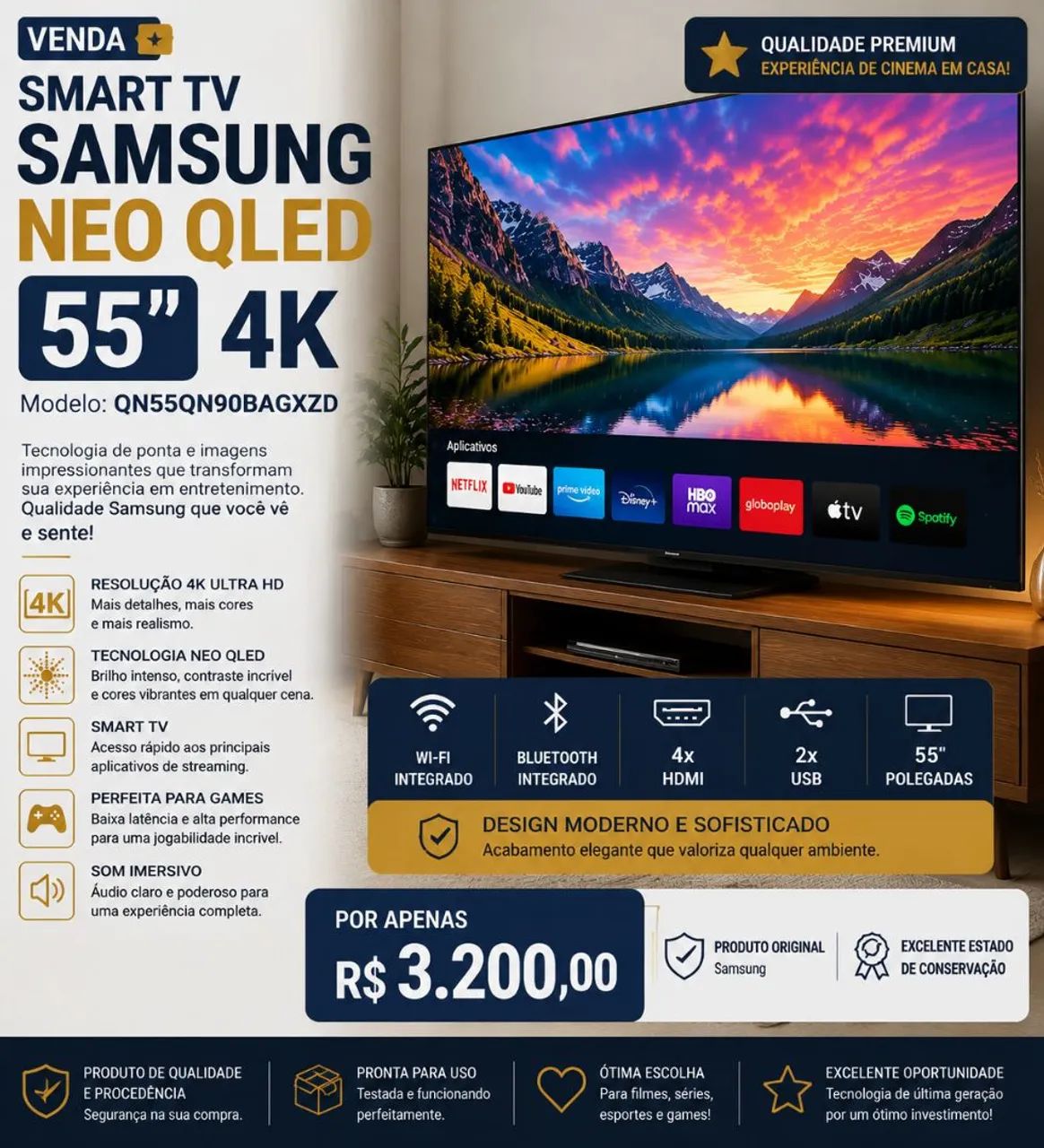 Smart TV Samsung Neo QLED 55" 4K - QN55QN90BAGXZD