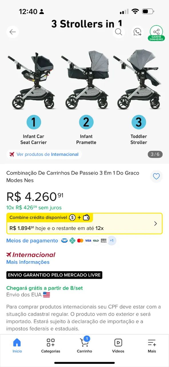Carrinho de bebê importado Graco Click Connect 3em 1 - Foto 5