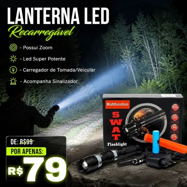Lanterna Led Recarregável com Zoom