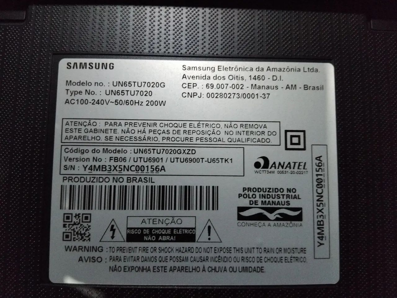 Tv Samsung 65 pol com defeito
