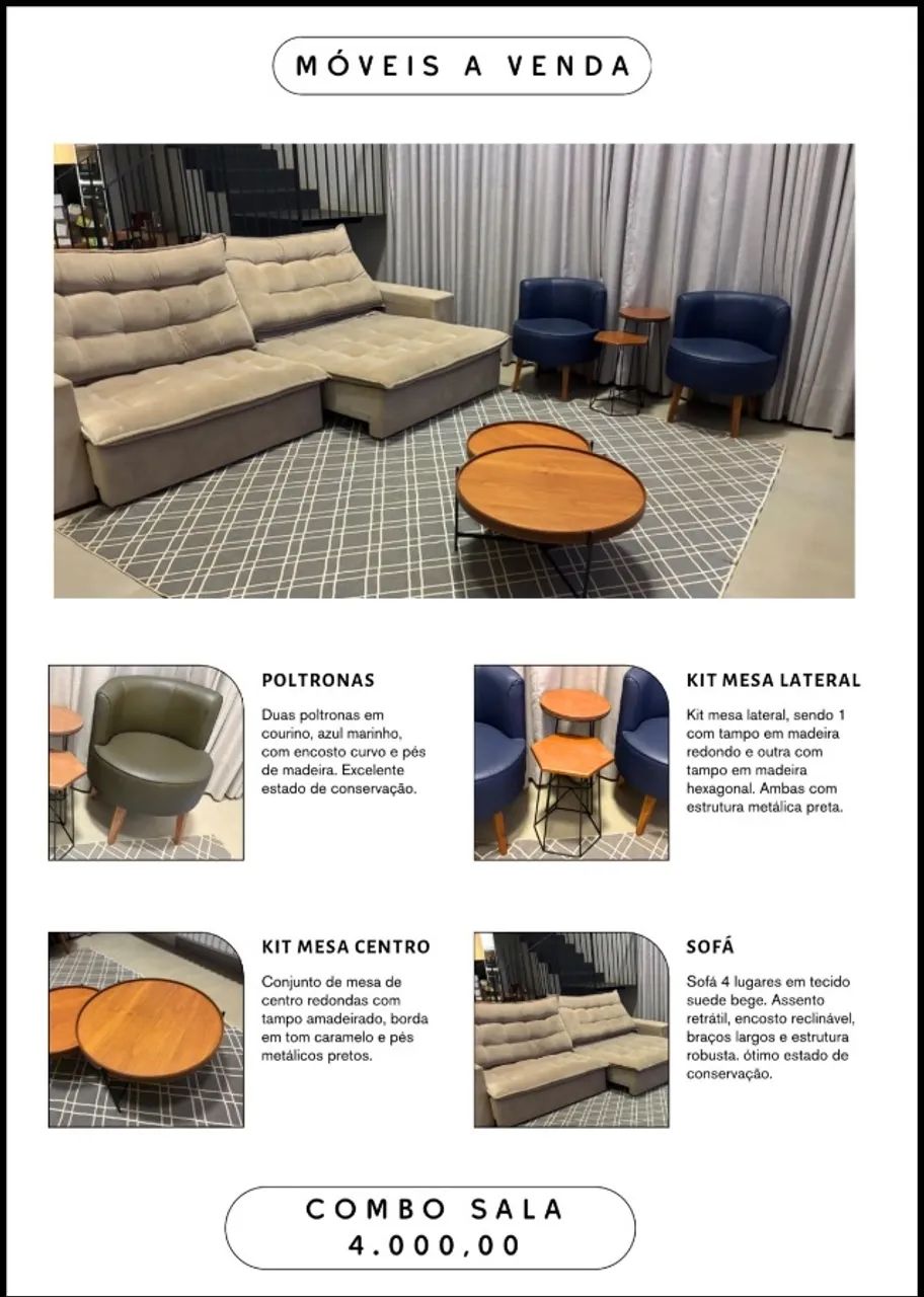 Sofá e poltronas e mesa de centro 
