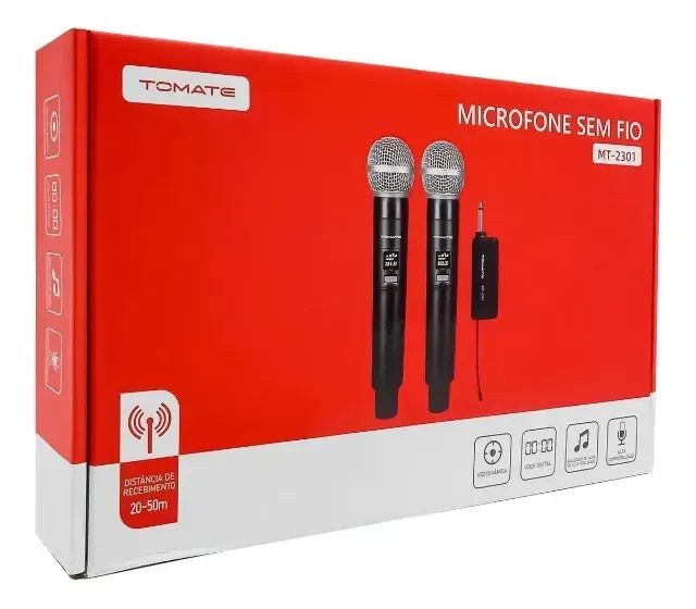 Microfone Dinâmico Sem Fio Tomate MT-3301 Preto Profissional 2 Unidades - Foto 3