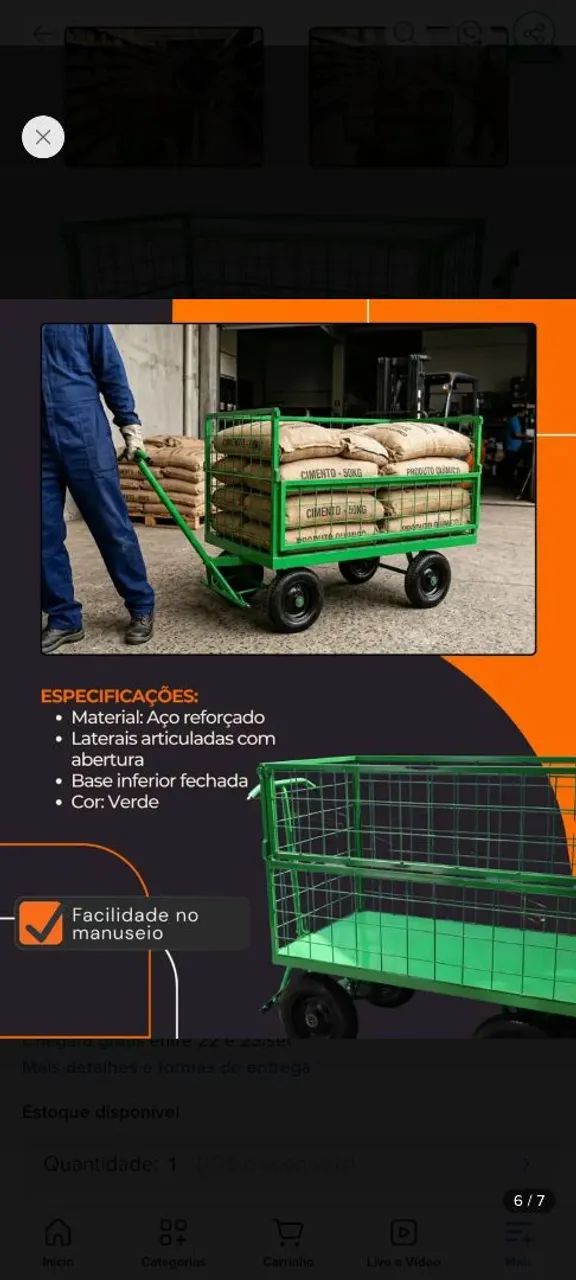 Carro plataforma carga pesada 500kg Resistente verde - Foto 3