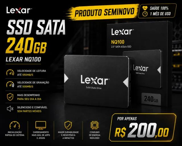SSD LEXAR 240GB - 1 MÊS DE USO - 100%