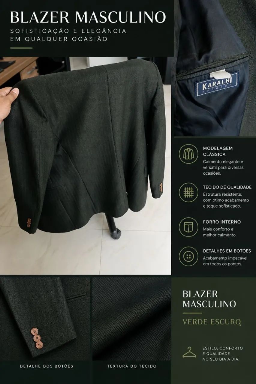 Blazer Masculino Verde Escuro - Elegante e Sofisticado - Foto 3