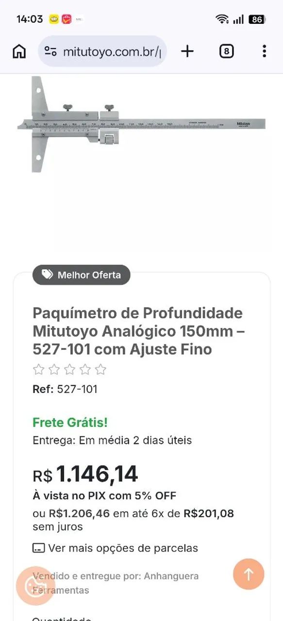 Paquímetro de Profundidade Mitutoyo Analógico 150mm - 0,02mm 527-101 com Ajuste Fino - Foto 5