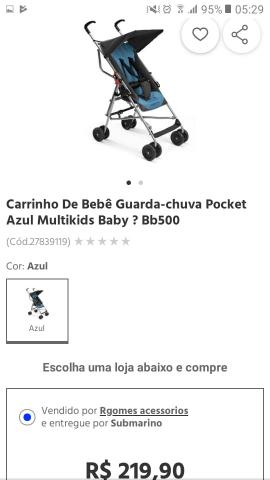 Carrinho de bebê, guarda chuva pocket azul e preto
