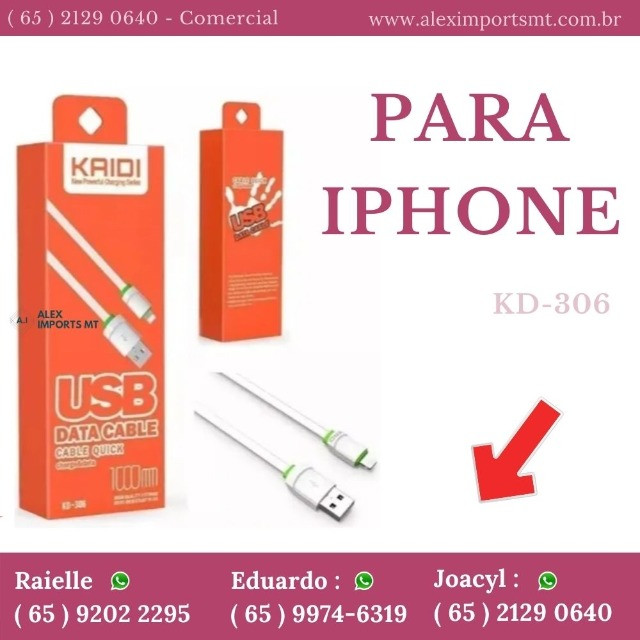 Cabo Rápido Kaidi 1 Metro Para iPhone ( carga E Dados ) Kd-306 Bom Celular