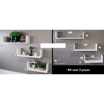 Trio De Prateleiras Nicho Em U Branco Mdf 15mm - Foto 2