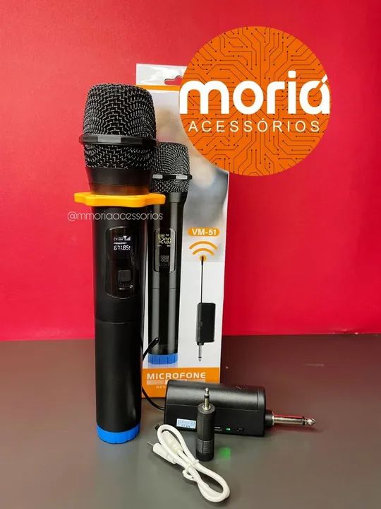 Microfone Sem Fio Wireless com Receptor Recarregável Dinâmico Display Digital 