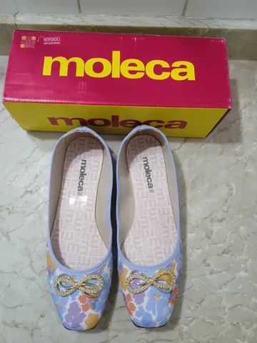 Sapatilha Moleca Tecido Floral Gardenia Com Laço Dourado Original 39