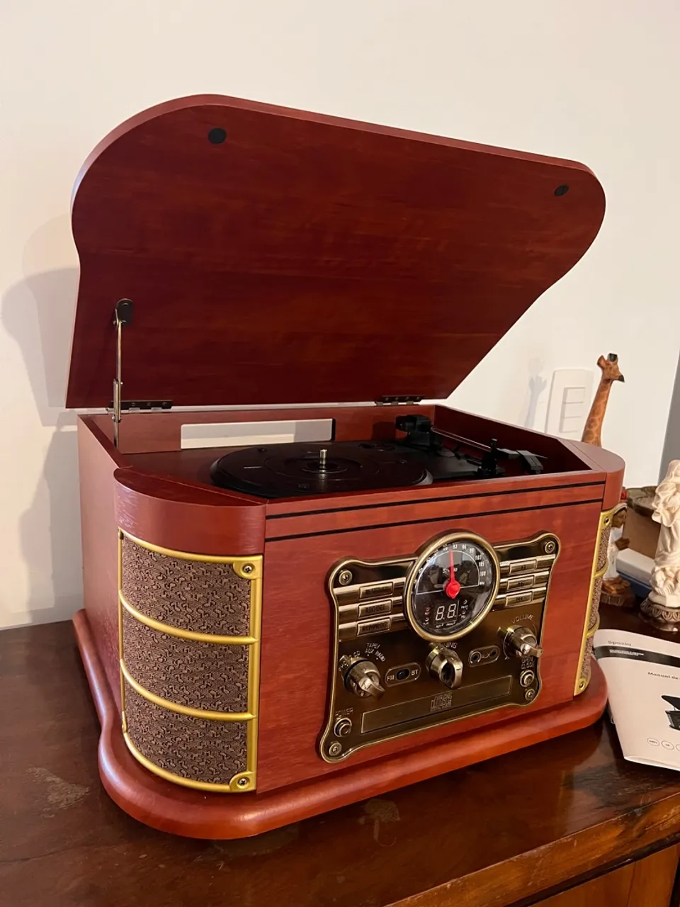 Raveo Vitrola Spazio Toca-discos, Rádio, CD, USB e SD Bluetooth