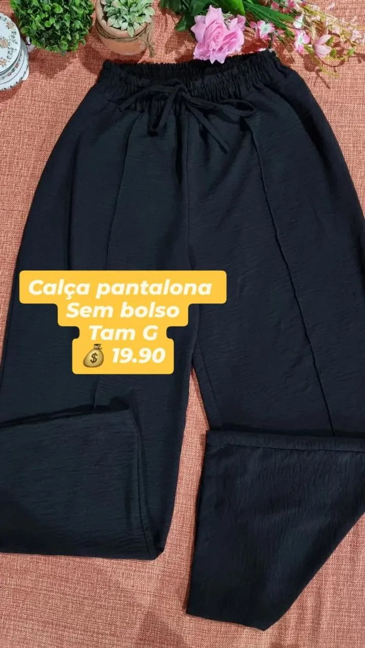 Calça Pantalona Preta Sem Bolso