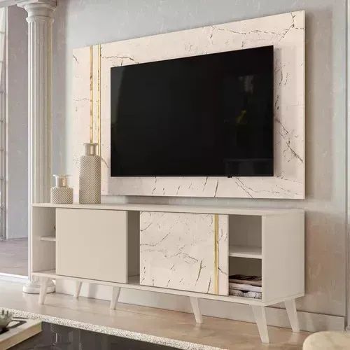 Rack com Painel Cronos Calacata/Off White FRETE GRÁTIS
