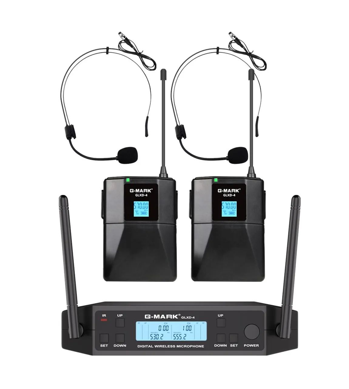 MICROFONE HEADSET DUPLO SEM FIO G-MARK GLXD-4 ? UHF COM 2 BODYPACKS - Cardioide Direcional