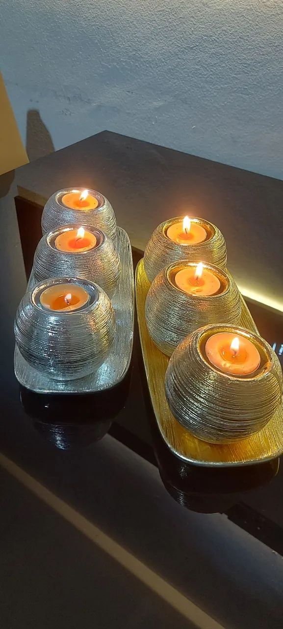 Castiçal de velas em louça revestida - Dourado ou Prateado - Foto 4