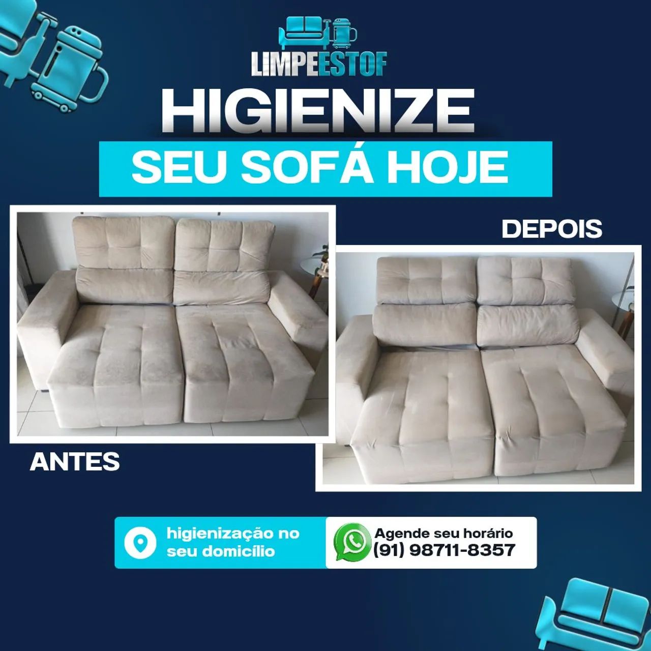 Higienização de estofados em geral. Em Belém e Ananindeua 