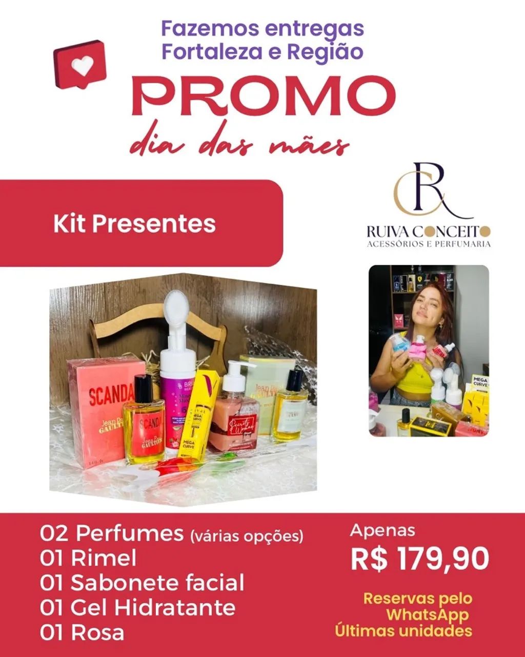 Kit Presente Dia das Mães - 02 Perfumes + Rimel + Sabonete + Gel Hidratante