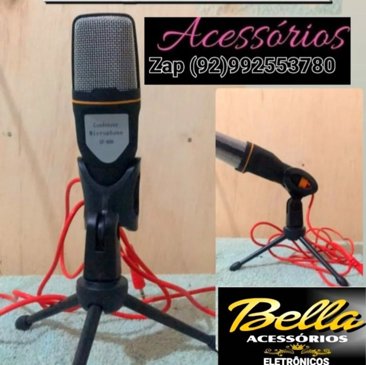 Microfone Condensador Profissional com Tripé + ADAPTADOR 