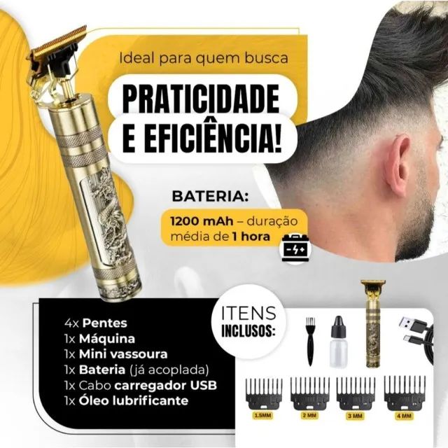 Máquina de Acabamento Cabelo Barba Dragão Recarregável wpp:43. * - Foto 3