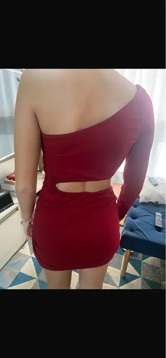 Vestido Vermelho com Decote e Manga Longa, novo - Foto 4