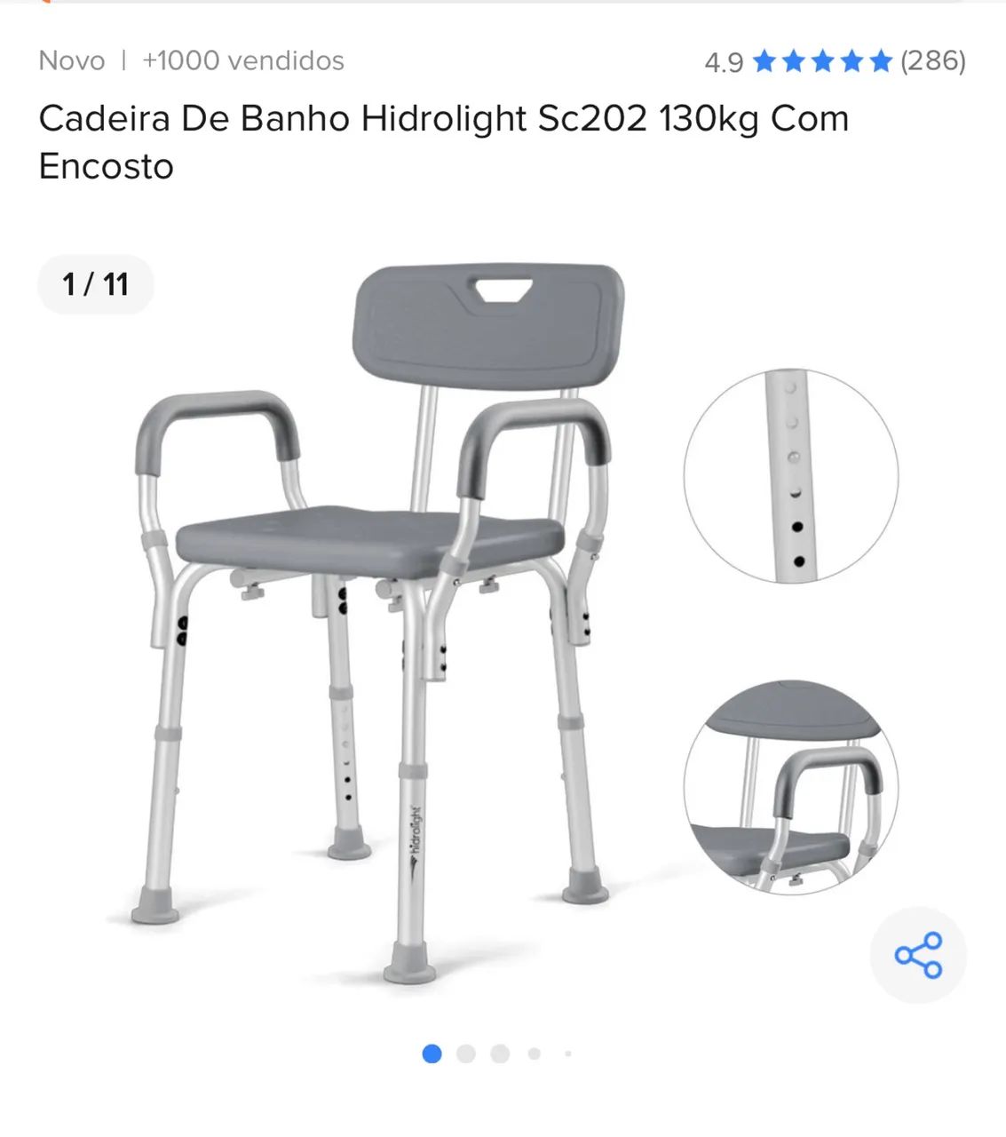 CADEIRA BANHO HIDROLIGHT SC202 130KG - Foto 3