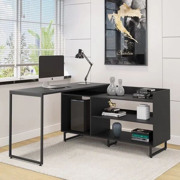 Mesa de escritório em L preta (PERFEITO ESTADO) - Foto 3