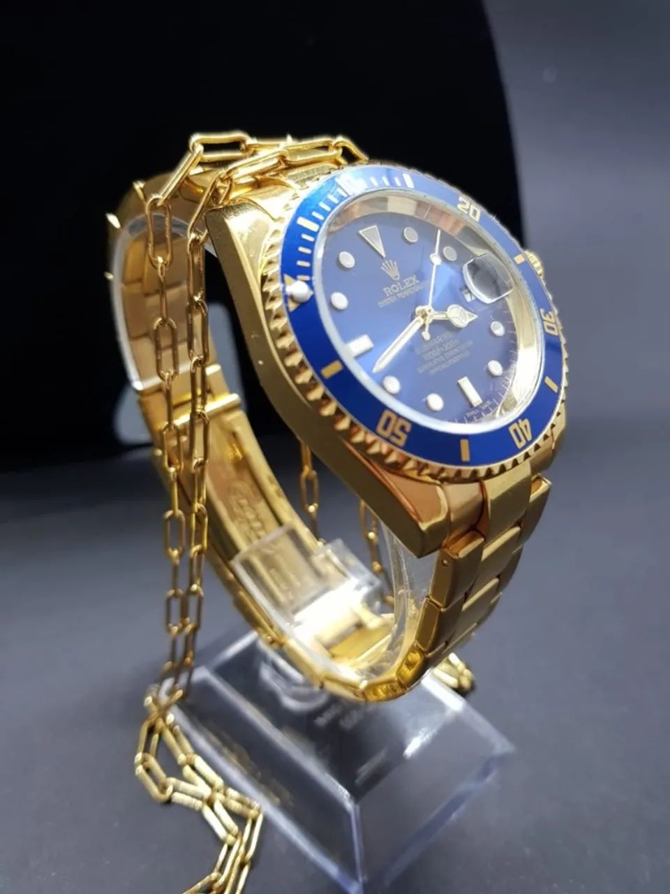 Relógio Rolex Submariner  Dourado Fundo Blue - Foto 3