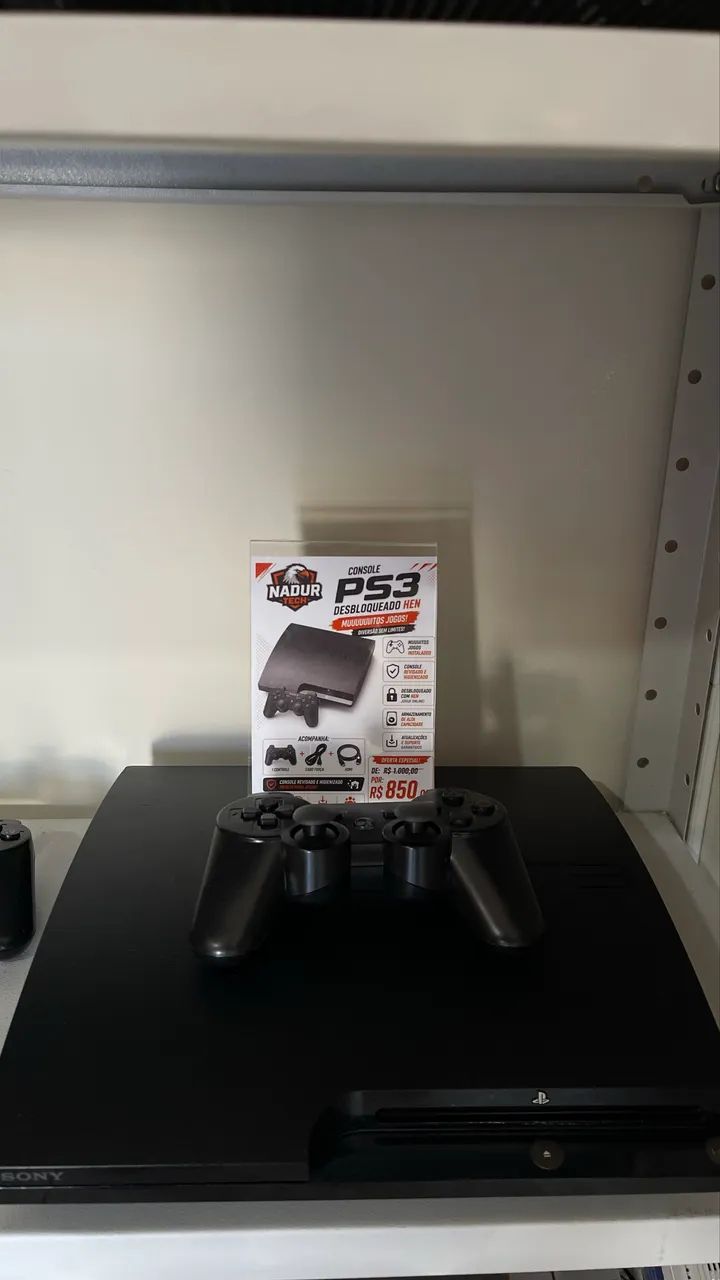 PS3 HEN com Jogos + 2 Controles e cabos 