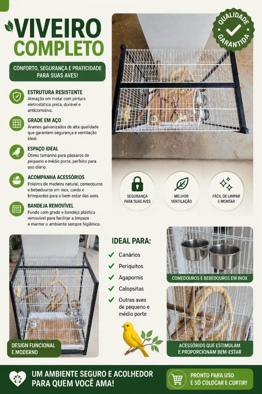 Viveiro para Pássaros Completo com Acessórios