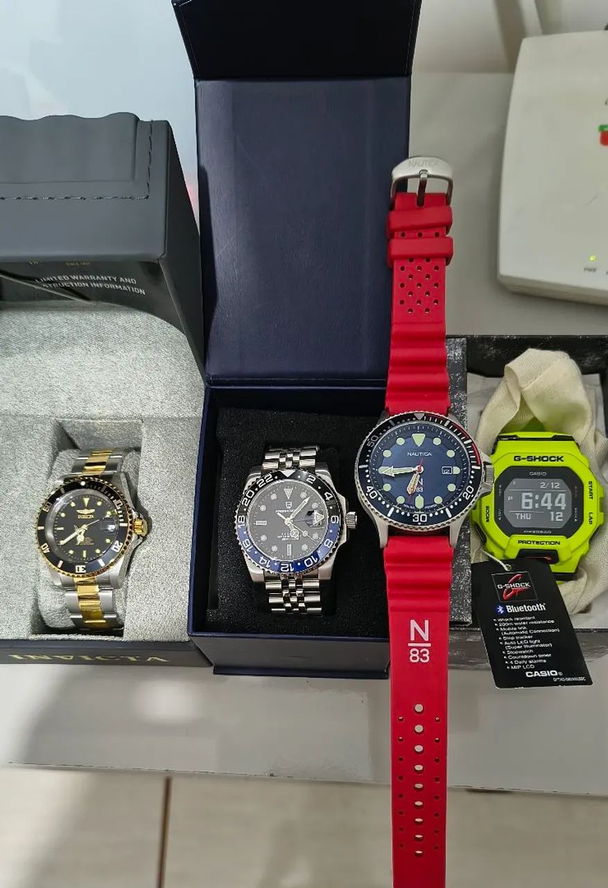 Relógio náutico e invicta e Pagani desani e g-shock todos original da minha coleção.