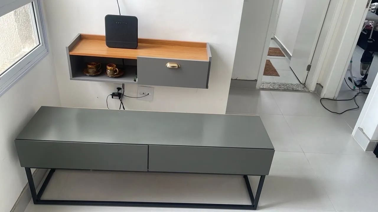 Conjunto rack cinza pés de metal  - Foto 3