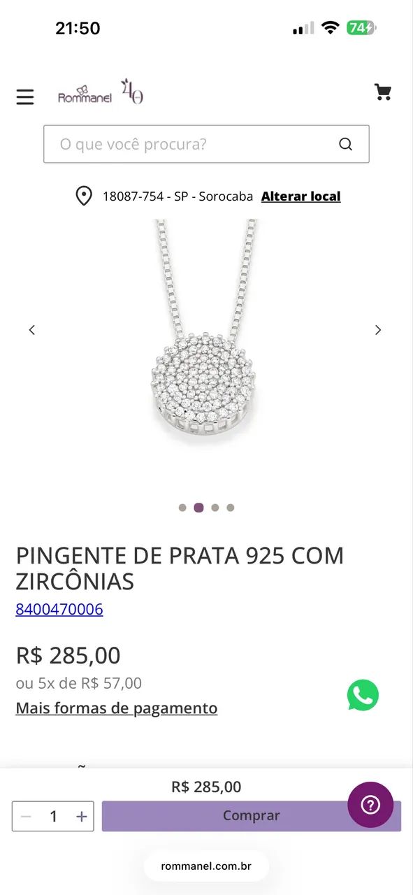 Colar Rommanel em zirconias 