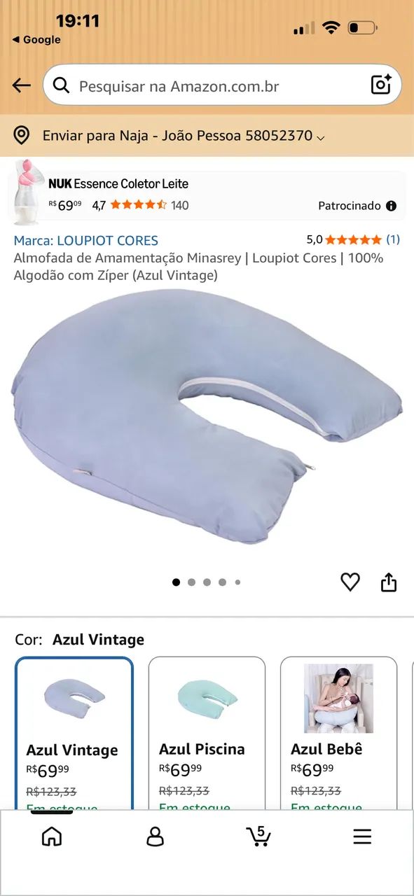 Almofada amamentação azul 