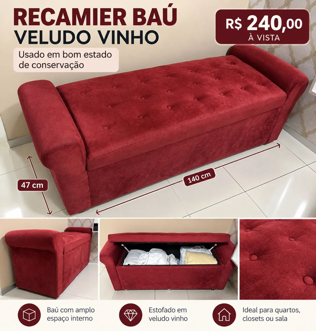 Recamier baú vinho - R$240,00 a vista 
