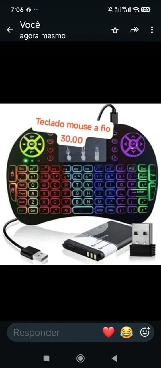 Teclado mouse sem fio carregável 