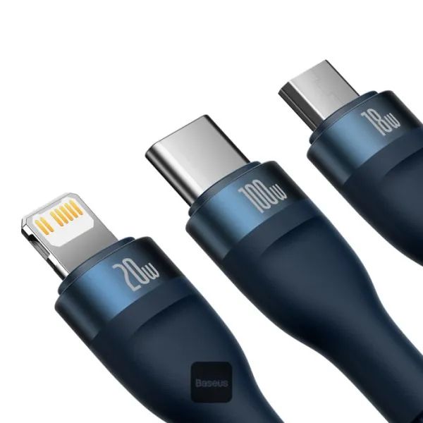 Cabo Carregador Baseus 3Em1 Triplo 100w Usb E Micro Para iPhone, Xiaomi Macbook iPad Pro - Foto 5