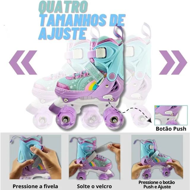 Patins Infantil 4 rodas Led  Feminina Lilás-33-36 - Foto 3
