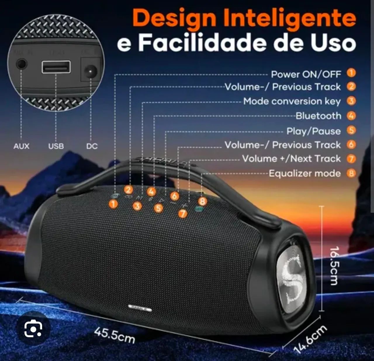 Caixa de som sabala DR - 909 funçao tws resistente a àgua, com marca de uso.