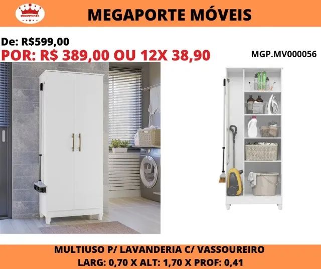 Armário Multiuso para Lavanderia com Vassoureiro 